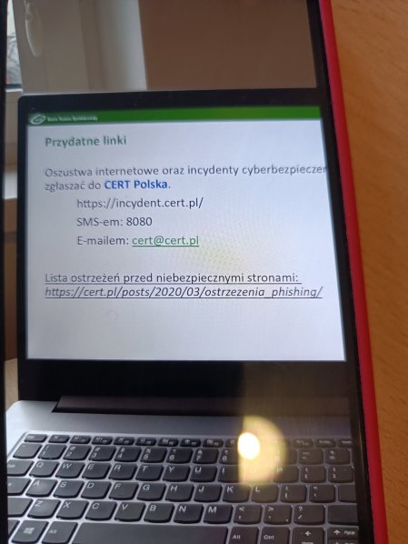 ekran komputerowy z linkiem do CERT